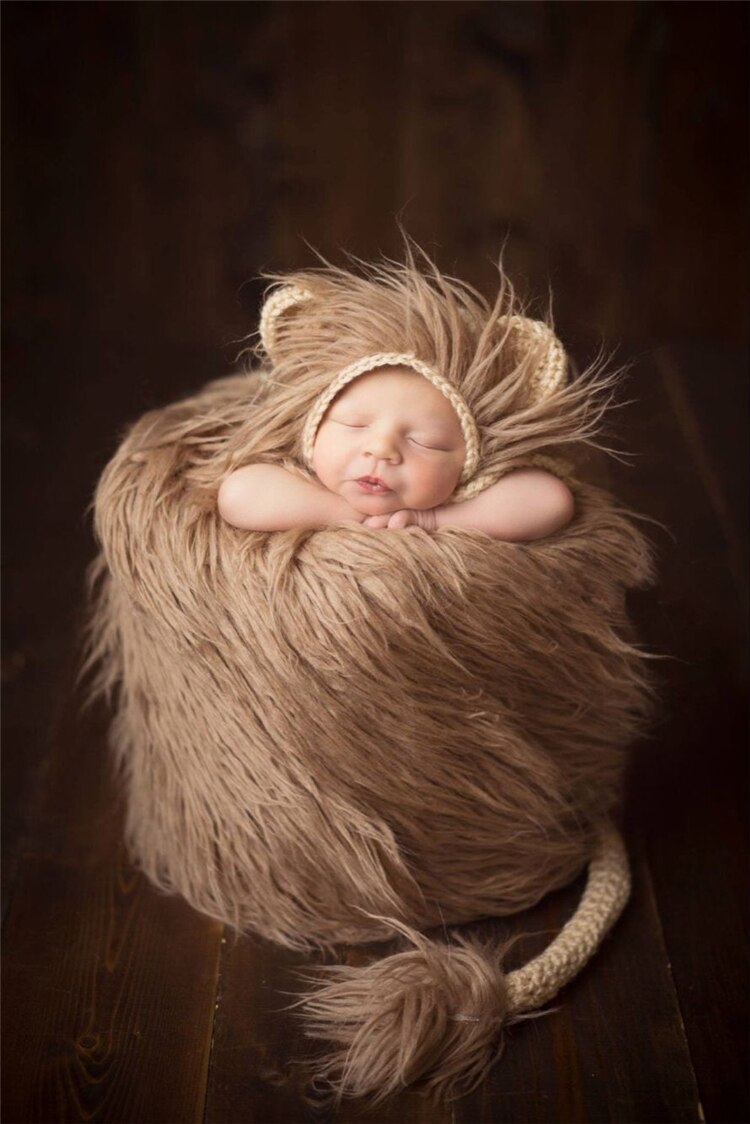 Newborn Photography Clothing Lion Zebra Design Woolen Knitted Baby Boy Girl Pictures Outfits Lionet Hat + Tail 2pcs Costumes